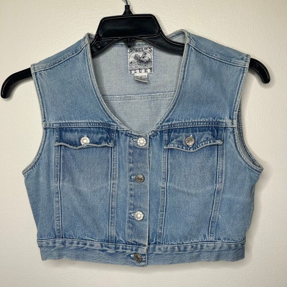 Vintage 90s 1990s Andrew’s Blues light wash 100% cotton denim vest